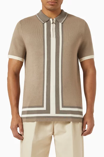 Contrast Border Zip Polo Shirt in Knit