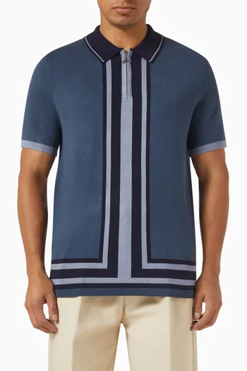 Contrast Border Zip Polo Shirt in Knit