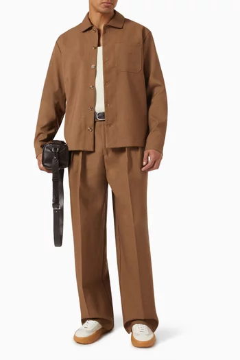 Hatched Double Pleat Wide-leg Pants in Twill