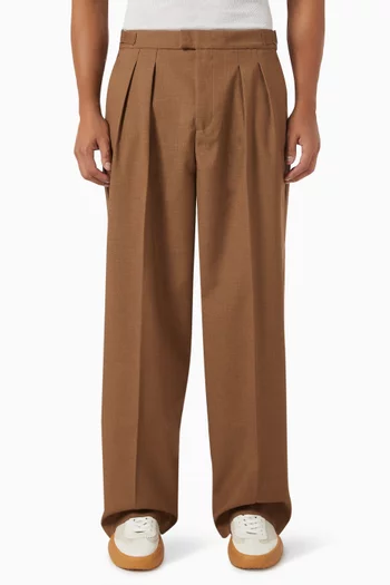 Hatched Double Pleat Wide-leg Pants in Twill