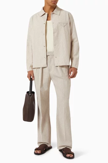Double Pleat Pinstripe Tailored Pants in Cotton-linen