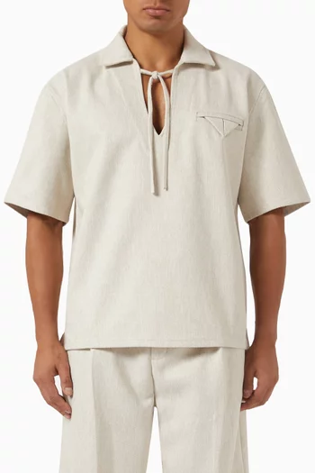 Open-collar Drawstring Shirt in Textured-fabric