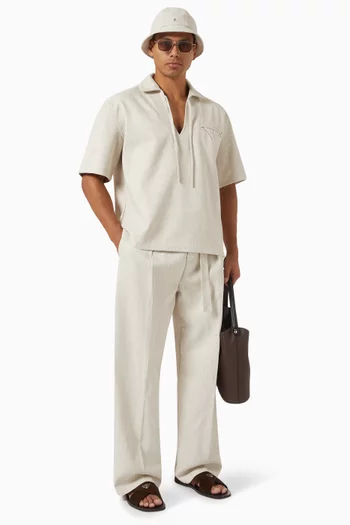 Wide-leg Belted Pants in Textured-fabric