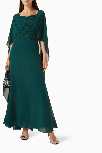 Embellished Cape Maxi Dress