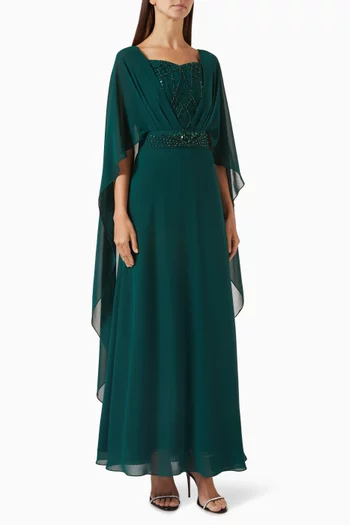 Embellished Cape Maxi Dress