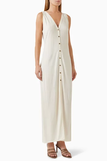 Button Maxi Dress in Cotton-blend