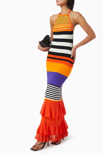 Striped Ruffled Halter Maxi Dress in Knit