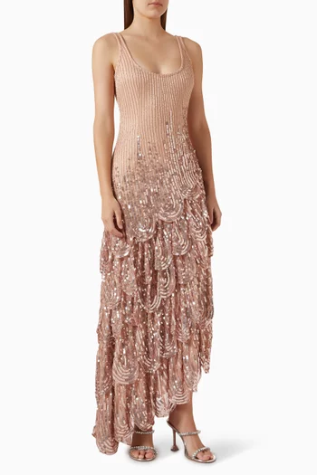 Asymmetrical Scallop-hem Embellished Gown