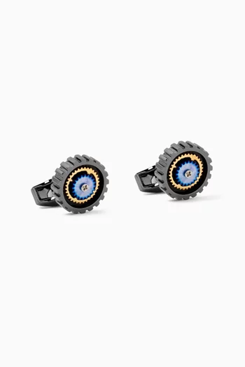 Rotare Gear Pearl Cufflinks in Gold-plated Metal