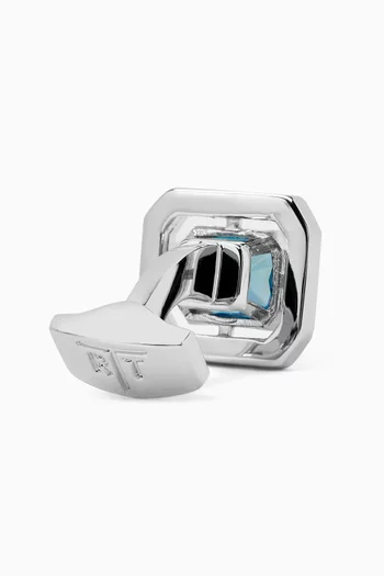 CZ Halo Cufflinks in Rhodium-plated Metal