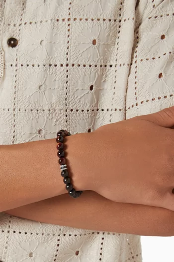 Gear Trio Tiger Eye Bracelet Rhodium-plated Sterling Silver