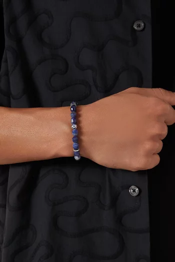 Hexade Evil Eye Beaded Bracelet in Rhodium-plated Silver
