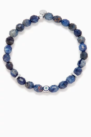 Hexade Evil Eye Beaded Bracelet in Rhodium-plated Sterling Silver