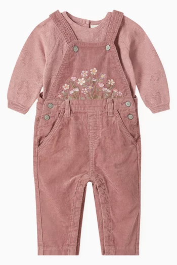 Flossy Embroidered Cord Dungarees