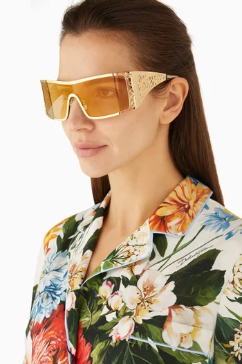 Oversized Visor Sunglasses in Metal