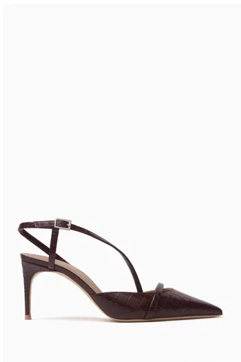 Valeria 70 Slingback Pumps in Croc-embossed Leather