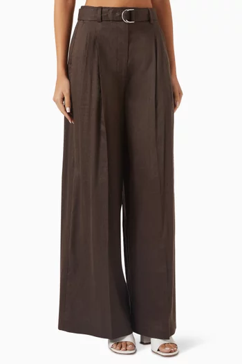 Pleated Wide-leg Pants in Linen Blend