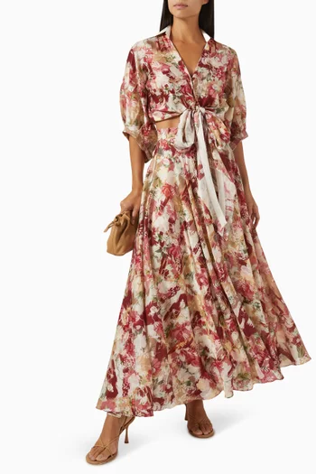 Tie-up Cropped Shirt & Skirt Set in Handloom Chanderi