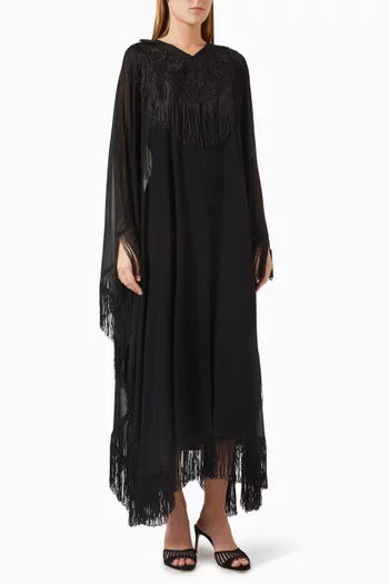 Crystal-embellished Fringe Abaya in Chiffon