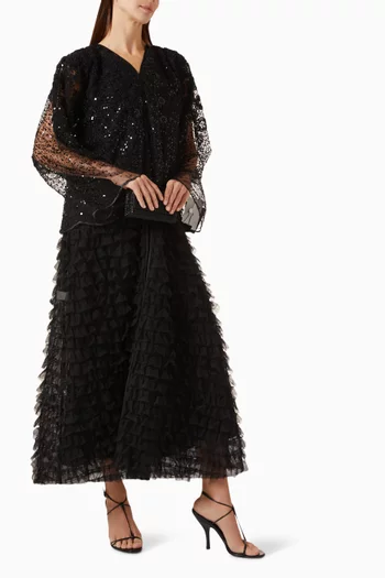 عباية بكشكش وتطريزات بالترتر أورجانزا