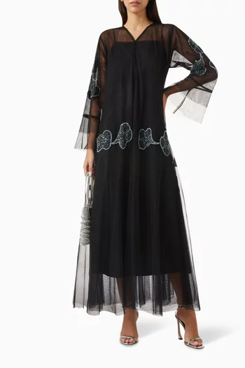 Hand-embroidered Abaya in Tulle
