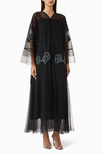 Hand-embroidered Abaya in Tulle
