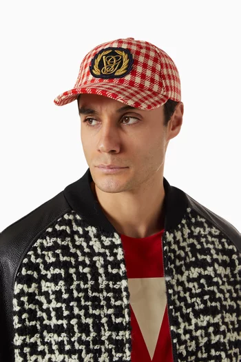 Checked Baseball Cap in Virgin Wool-blend