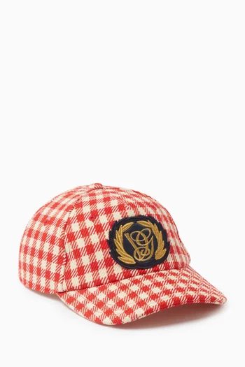 Checked Baseball Cap in Virgin Wool-blend