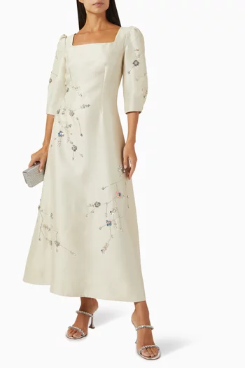Floral Embroidered Maxi Dress in Brocade