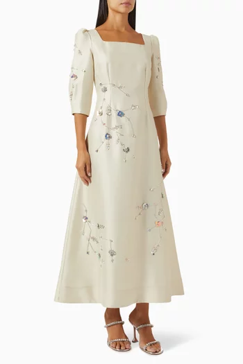 Floral Embroidered Maxi Dress in Brocade