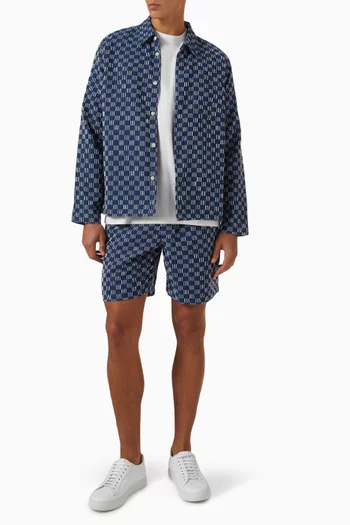 Breton Geometric Grid Stitch Overshirt in Cotton