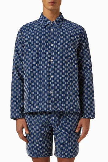 Breton Geometric Grid Stitch Overshirt in Cotton
