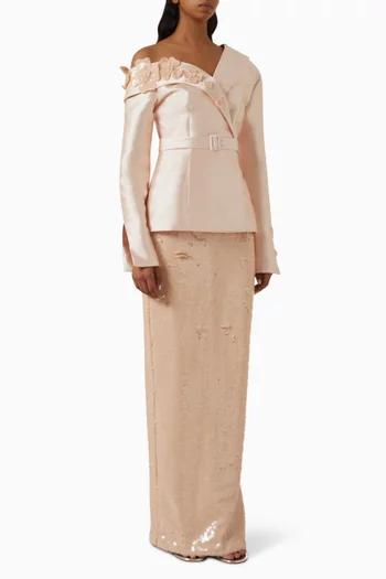 Floral-embellished Tailored Jacket & Skirt Set
