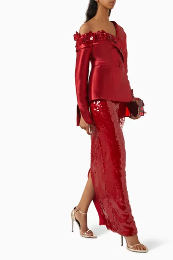Floral-embellished Tailored Jacket & Skirt Set
