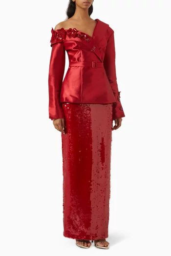 Floral-embellished Tailored Jacket & Skirt Set