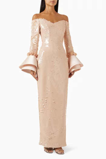Sequin-embellished Off-shoulder Gown