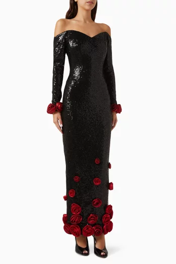 Sequin-embellished Off-shoulder Gown