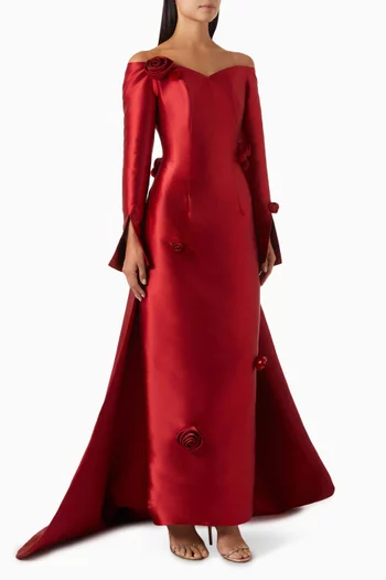 Off-shoulder Gown in Mikado