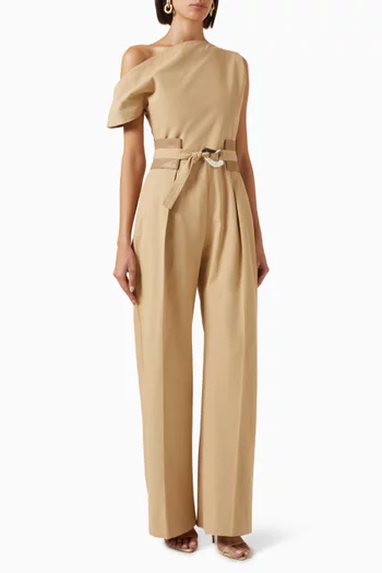 Off-shoulder Tailored Jumpsuit in Cotton