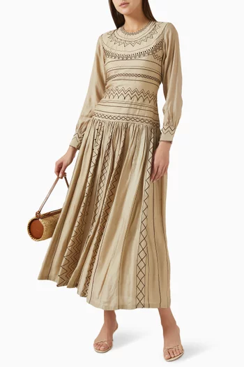 Embroidered Midi Dress in Muslin