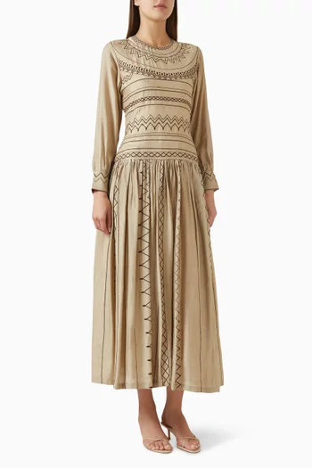 Embroidered Midi Dress in Muslin