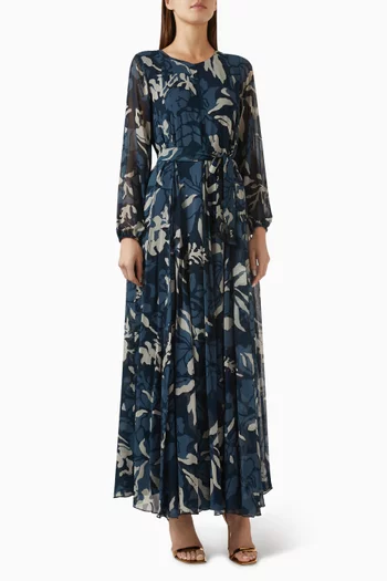 Floral Belted Maxi Dress in Georgette