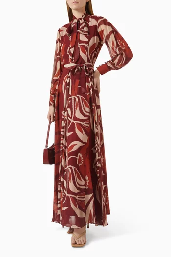 Printed Belted Maxi Dress in Georgette