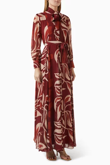 Printed Belted Maxi Dress in Georgette