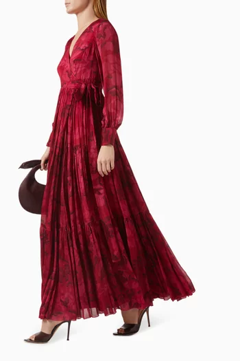 Floral Wrap Maxi Dress in Chiffon