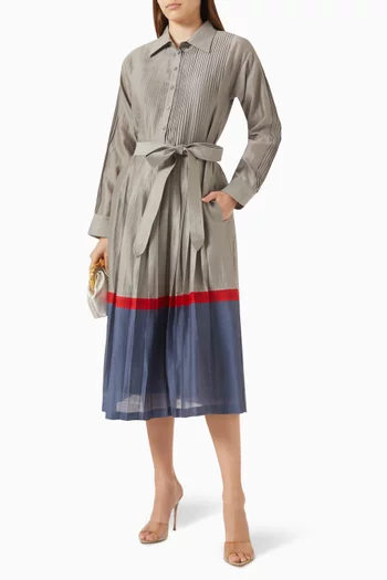 Cascade Belted Shirt Midi Dress