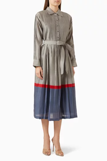Cascade Belted Shirt Midi Dress