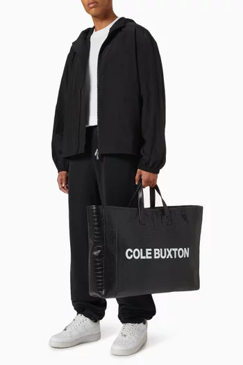 Logo Tote Bag in Croc-embossed Leather