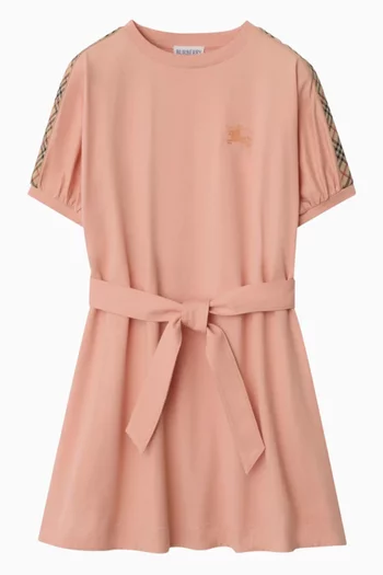 فستان بشعار الفروسية بشريط بنقشة مربعات قطن