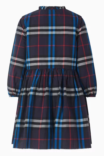 فستان بكشكش بنقشة مربعات قطن بوبلين